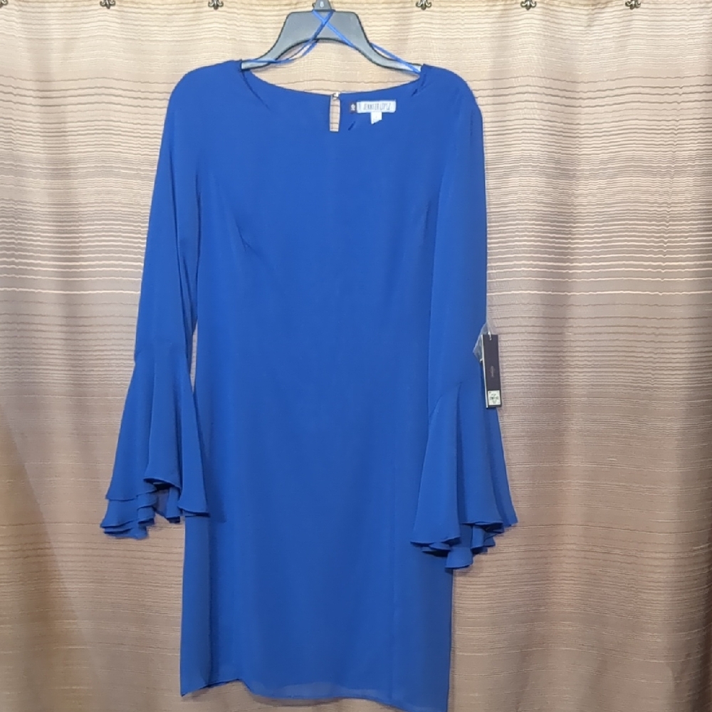 NWT Jennifer Lopez Royal Blue Bell-Sleeve Shift Dress. SIZE 8.